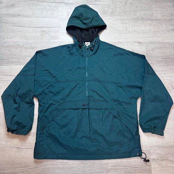 Vintage Nike Men's Large Center Swoosh Anorak Windbreaker Jacket 90s Green - Picture 1 of 10